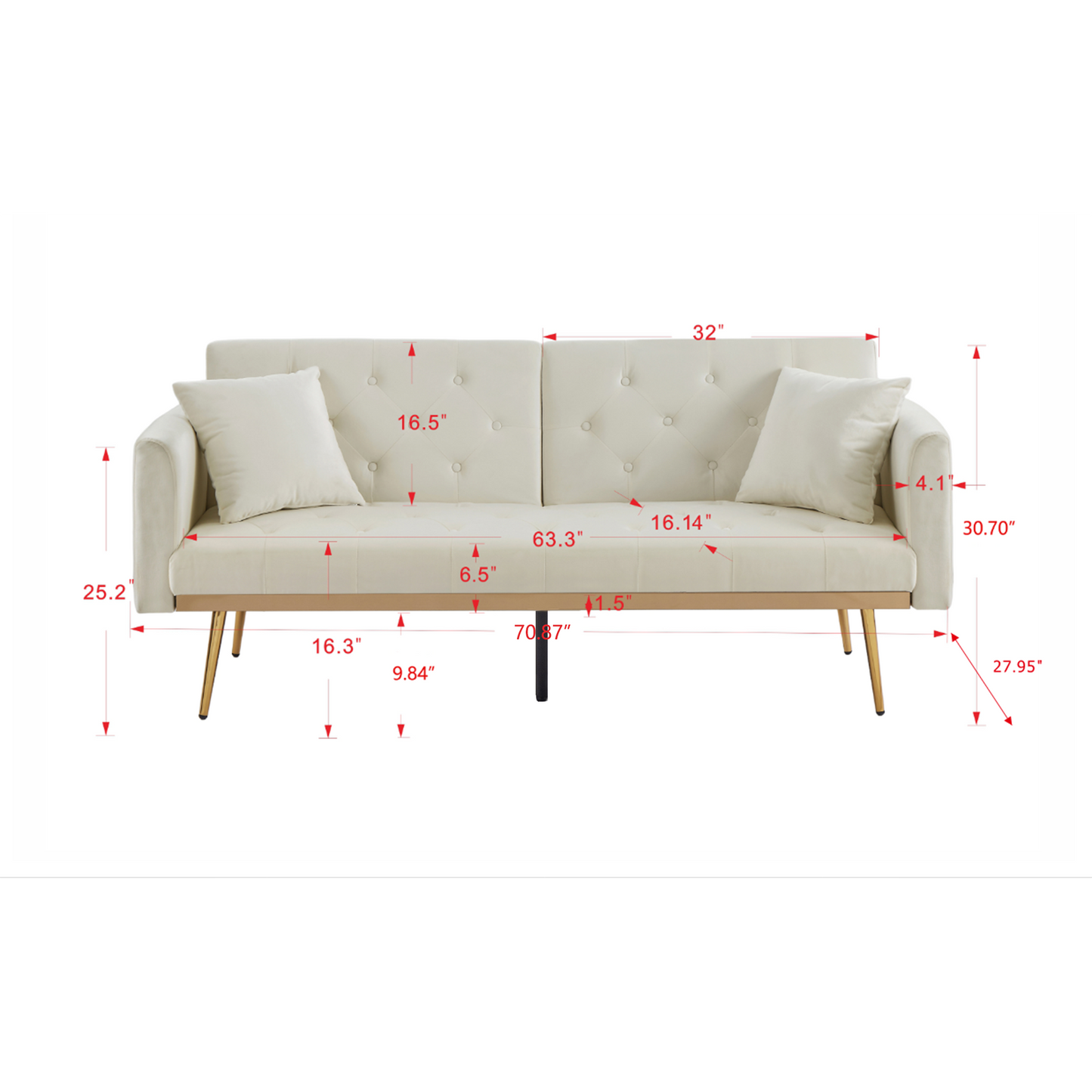 Convertible Futon Sofa Bed, Modern Reclining Futon Loveseat Couch with 2 Pillowa Sleeper Sofa for Dorm Room Living Room Bedroom Office