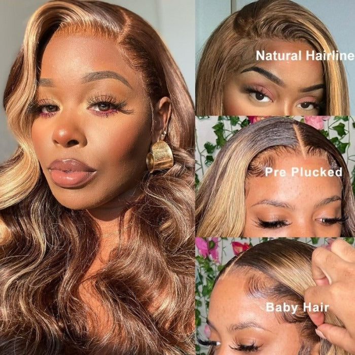 Ustyle Honey Blonde Highlight Lace Wigs Human Hair Body Wave 150% Colored Wigs