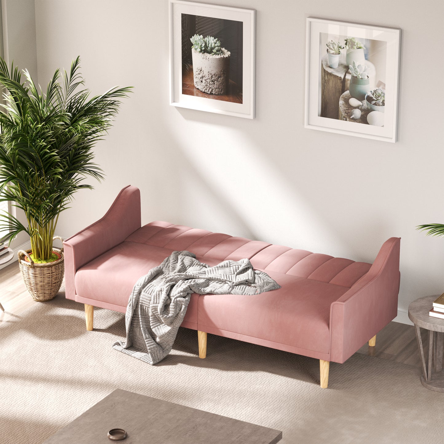 ACMEASE 74" Sofa Bed with Adjustable Backrest, Convertible Sleeper, Modern Recliner for Living Room, Bedroom, pink