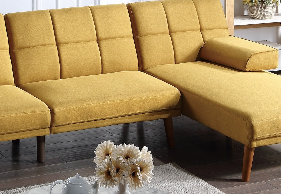 Mustard Polyfiber 1pc Adjustable Tufted Sofa Living Room Solid wood Legs Comfort Couch