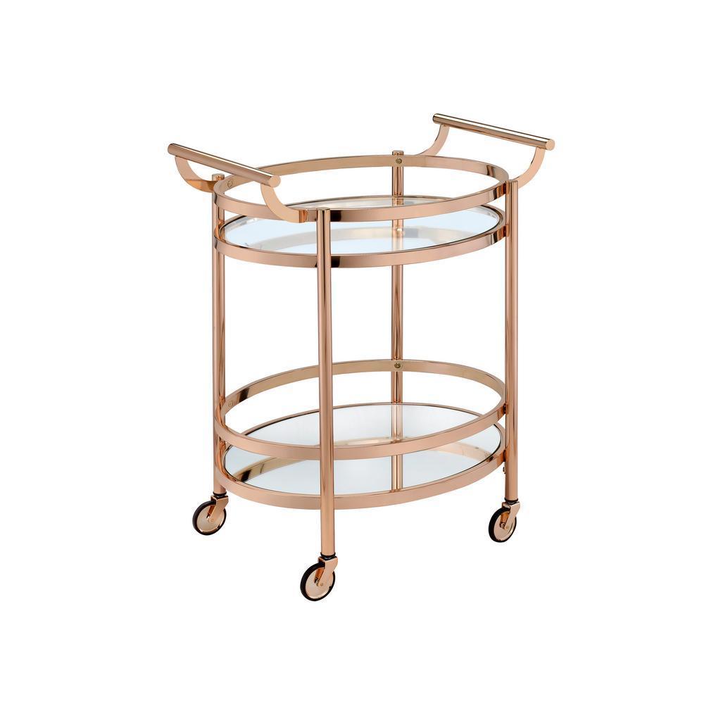 ACME Lakelyn Serving Cart, Rose Gold & Clear Glass 98192