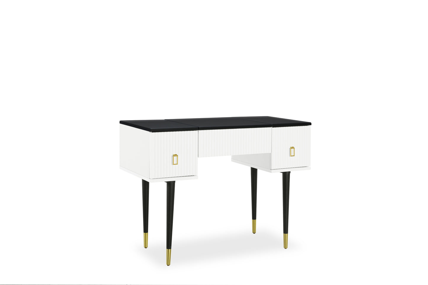 43.3" Modern Vanity Table Set with Flip-top Mirror and LED Light, Dressing Table with Customizable Storage, White and Black