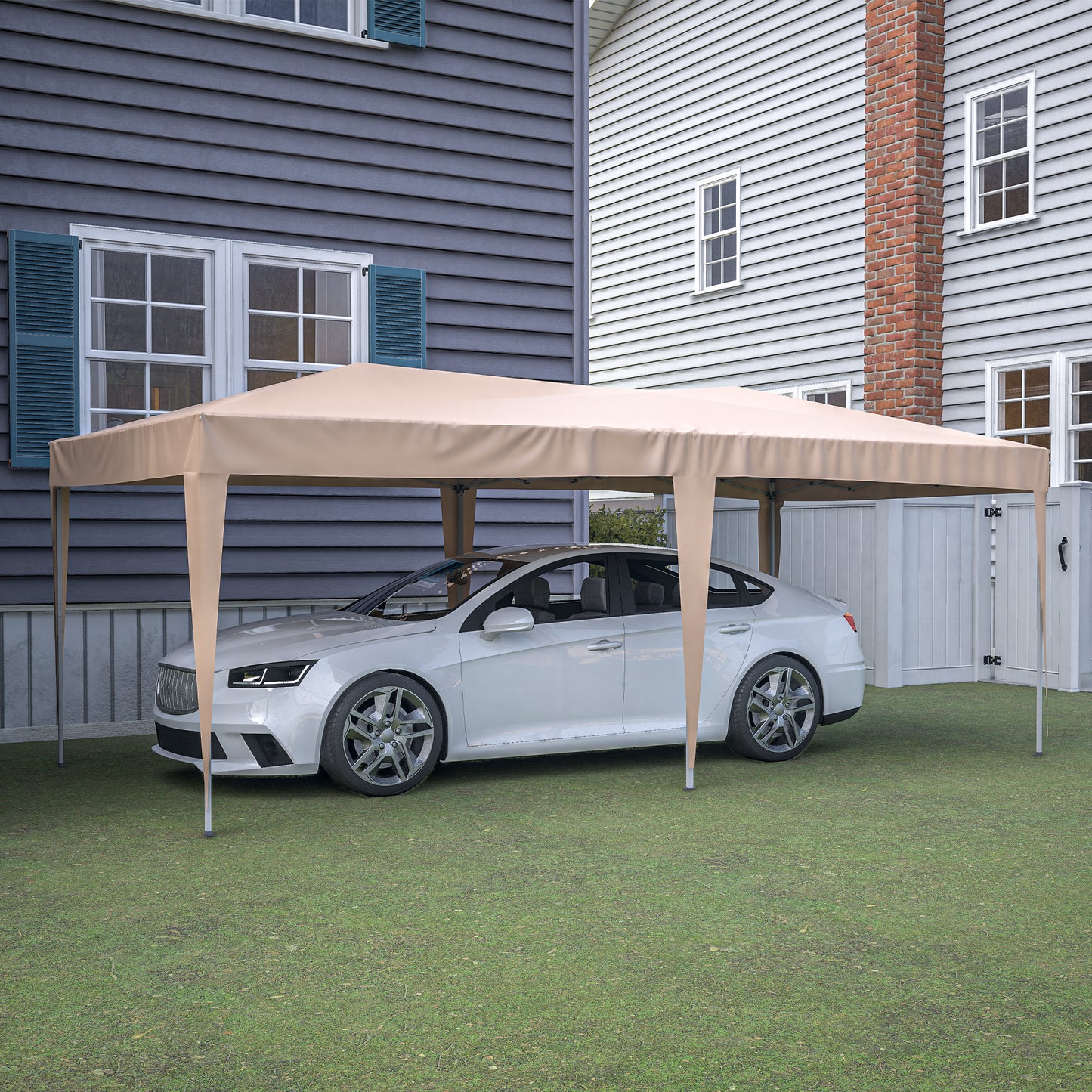10'x20' EZ Pop Up Canopy Outdoor Portable Party Folding Tent with 6 Removable Sidewalls + Carry Bag + 6pcs Weight Bag Beige