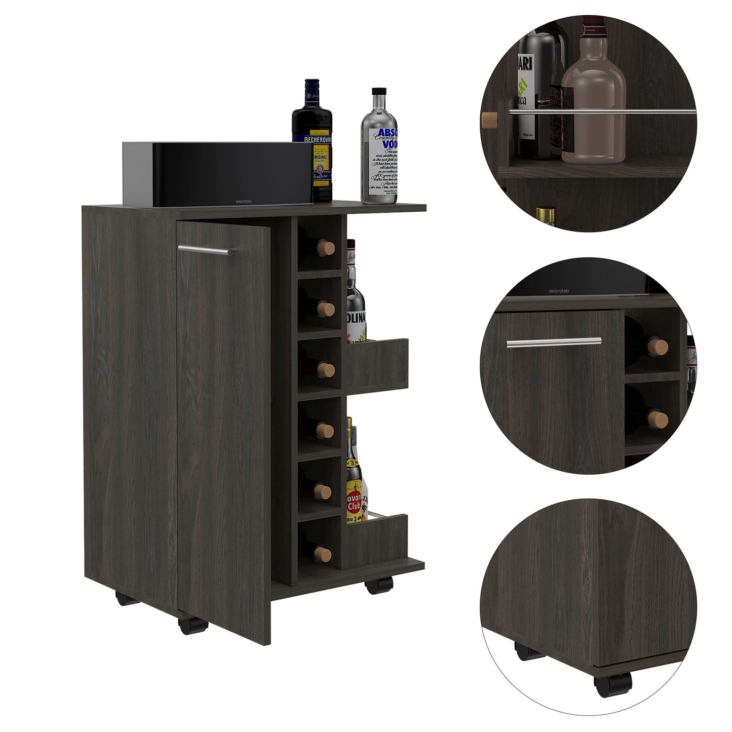 Bartlet 2-Shelf 6-Bottle Bar Cart with Division Carbon Espresso