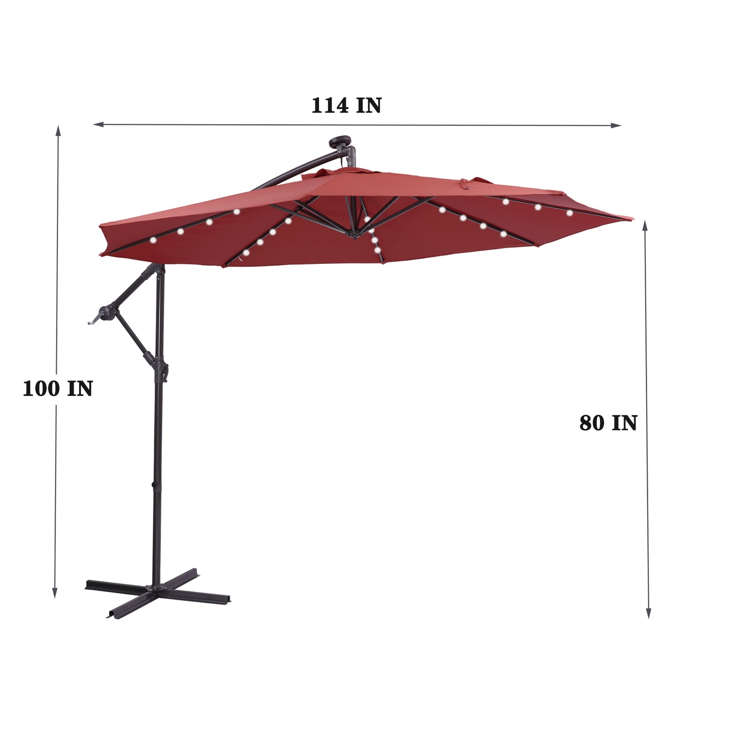 10 FT Solar LED Patio Outdoor Umbrella Hanging Cantilever Umbrella Offset Umbrella Easy Open Adustment with 32 LED Lights