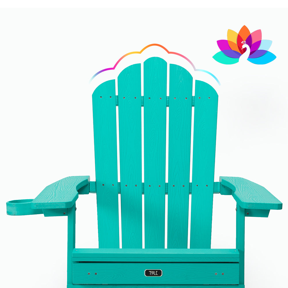 TALE Folding Adirondack Chair with Pullout Ottoman with Cup Holder, Oversized, Poly Lumber,  for Patio Deck Garden, Backyard Furniture, Easy to Install,GREEN. Ban on Amazon