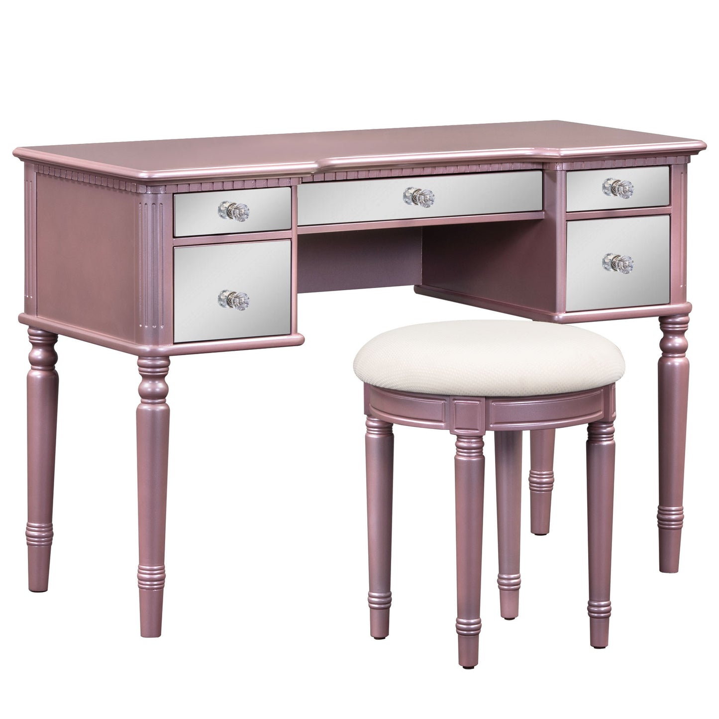 GO 43" Dressing Table Set with Mirrored Drawers and Stool, Tri-fold Mirror, Makeup Vanity Set for Bedroom, Rose Gold