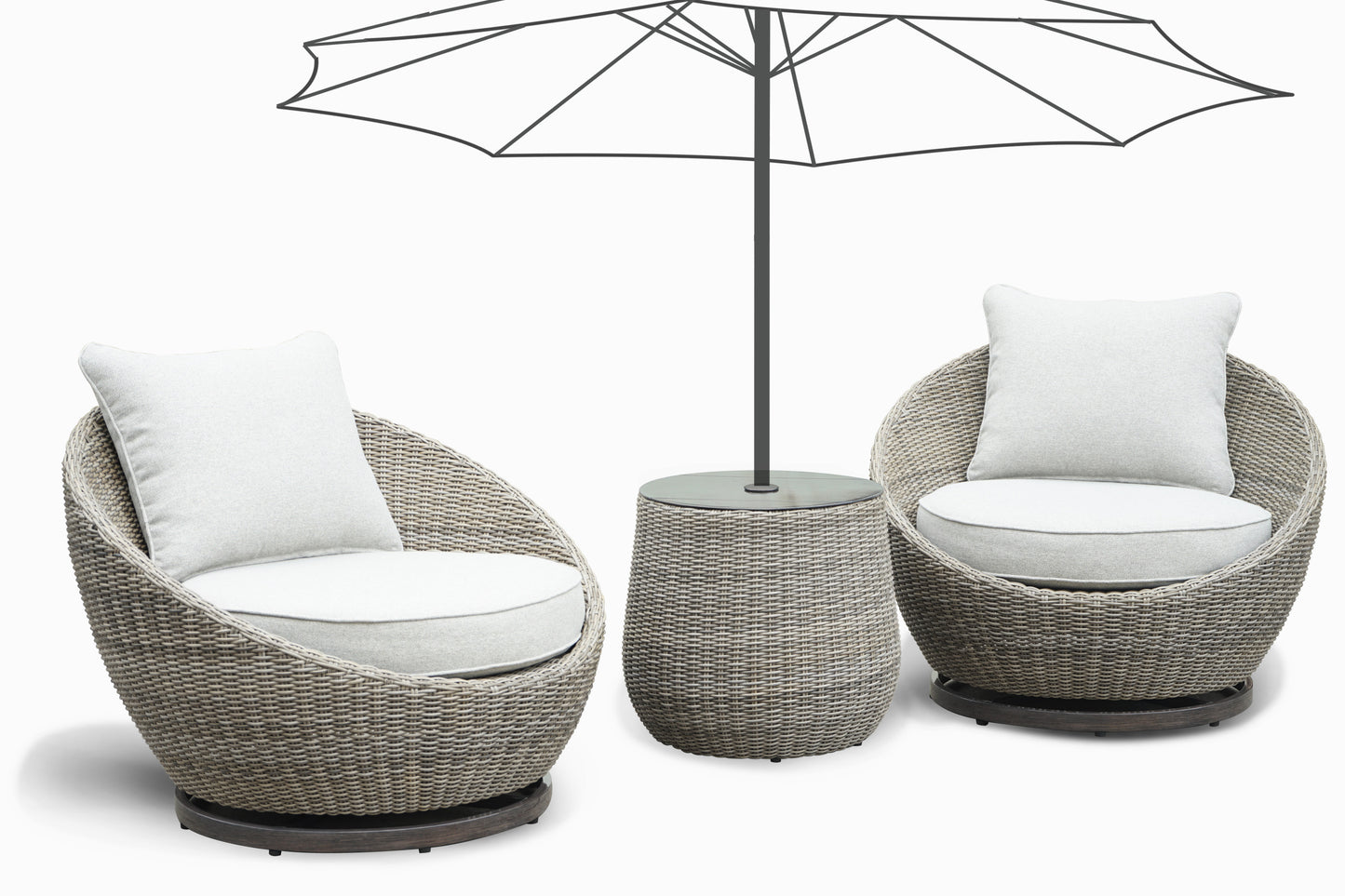 Cozy Outdoor Set - Swivel Woven Chairs, Side Table - All-Weather Resin Wicker, Powder-Coated Aluminum, Fully Assembled