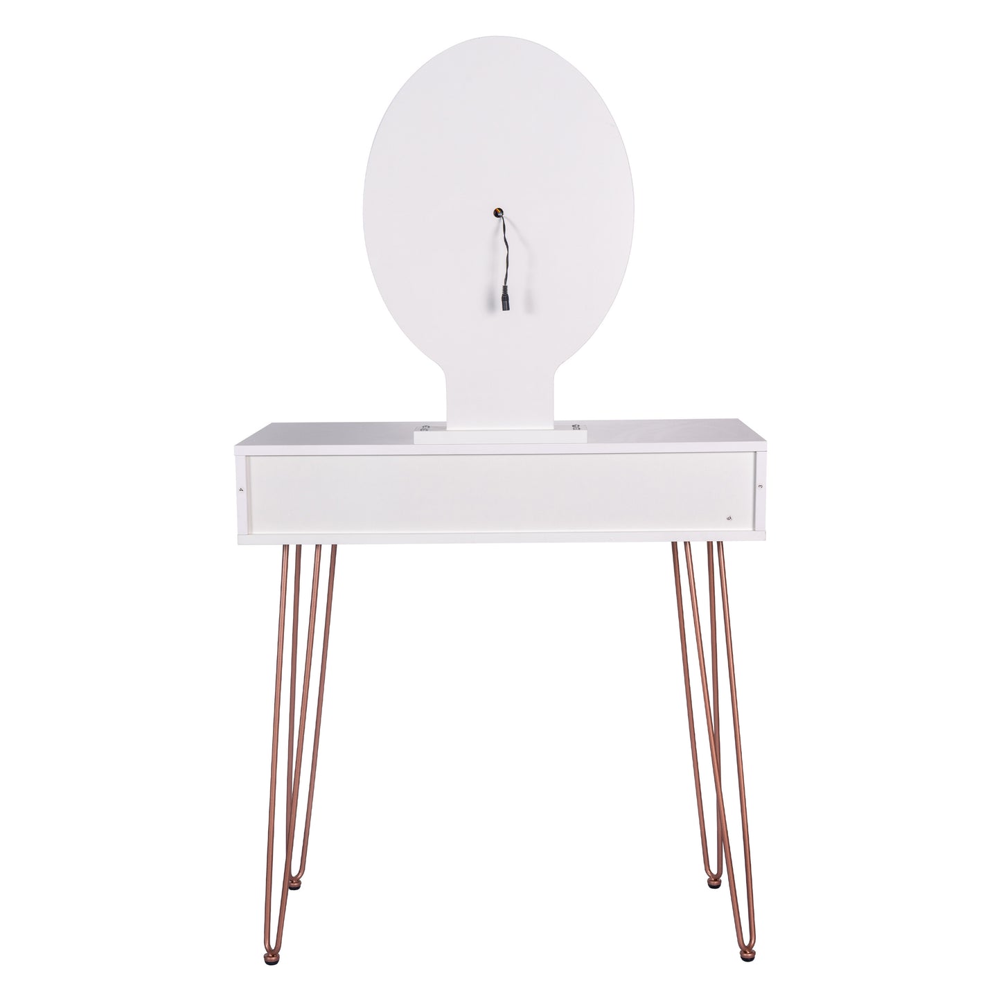 Dressing Table White Vanity Set with 3-Color Dimmable Lighted Mirror Makeup Desk with 2 Drawers and Yellow Padded Stool