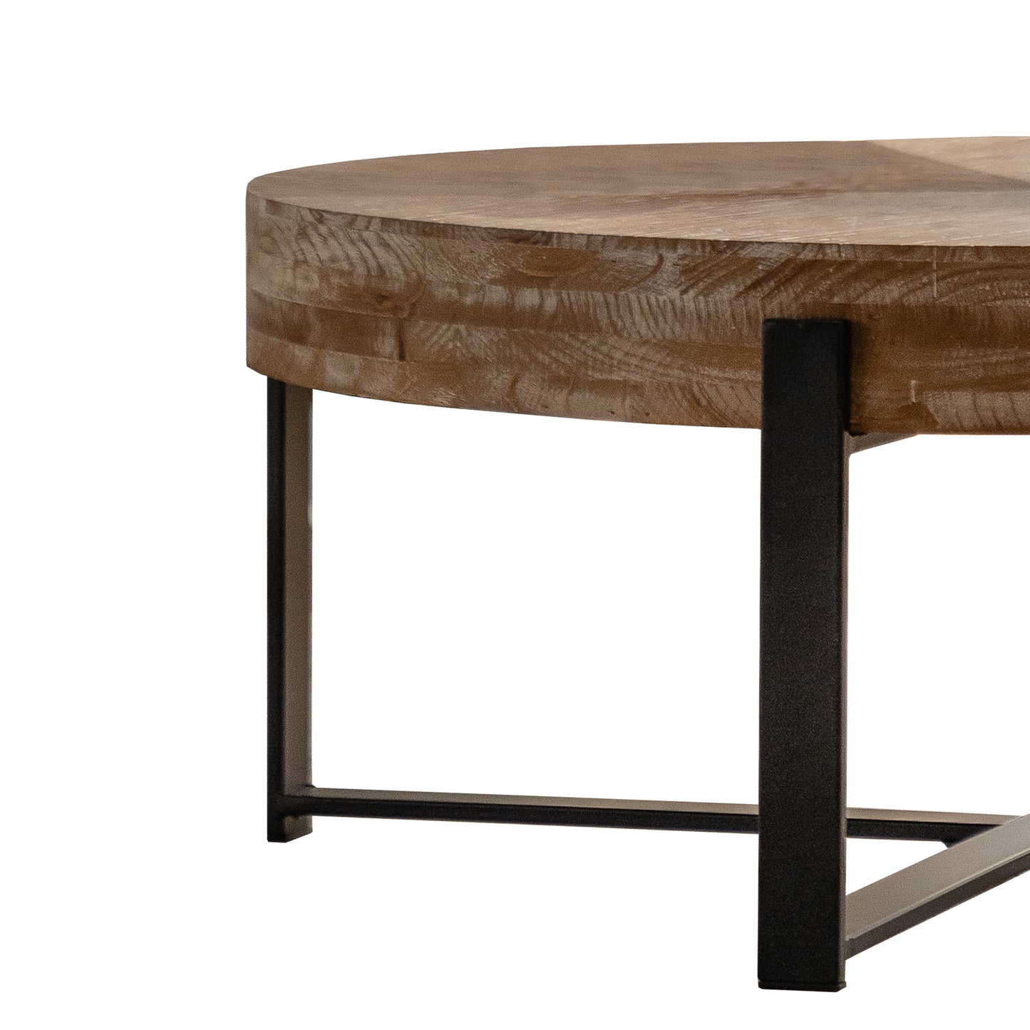 31.29"Modern Retro Splicing Round Coffee Table, Fir Wood Table Top with Black Cross Legs Base(Same SKU:W75770652)
