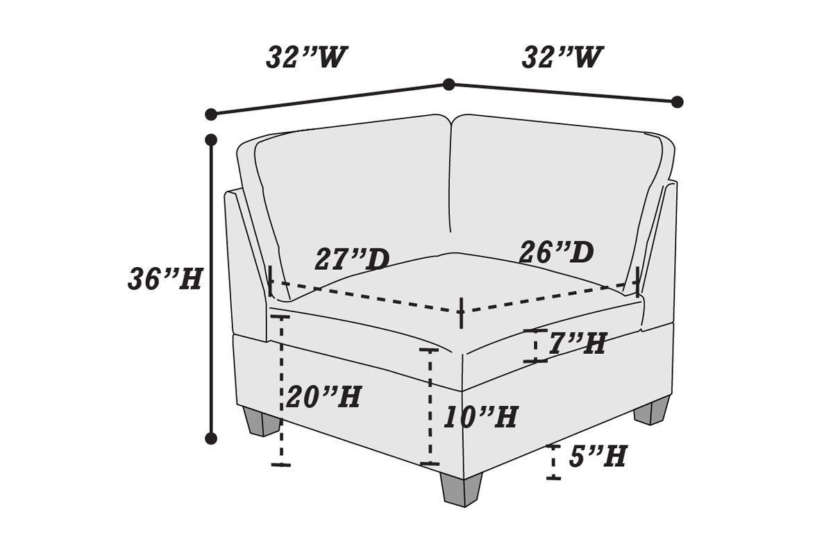 Living Room Furniture Corner Wedge Grey Linen Like Fabric 1pc Cushion Wedge Sofa Wooden Legs