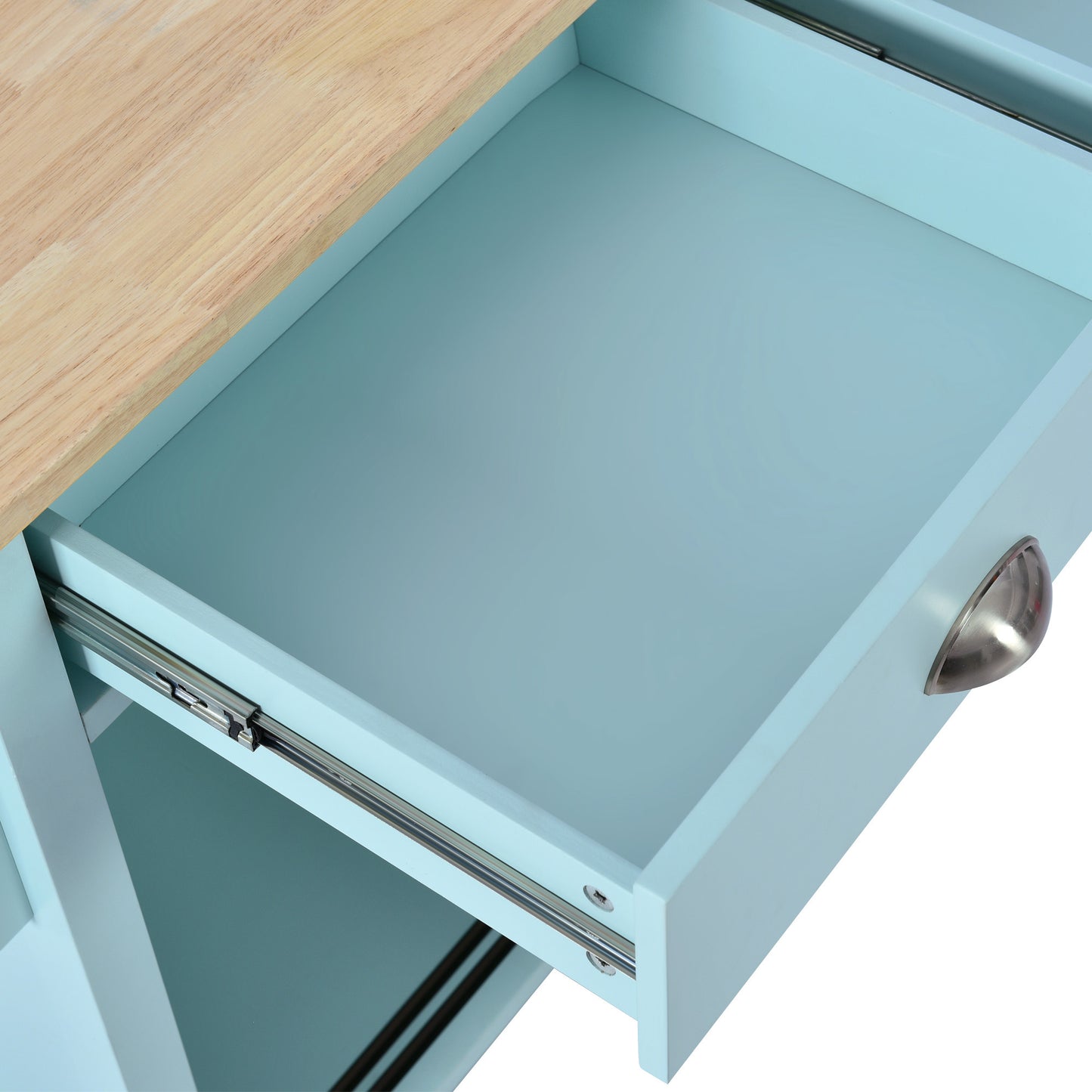 Kitchen Cart with Rubber wood Drop-Leaf Countertop, Concealed sliding barn door adjustable height,Kitchen Island on 4 Wheels with Storage Cabinet and 2 Drawers,L52.2xW30.5xH36.6 inch, Mint Green