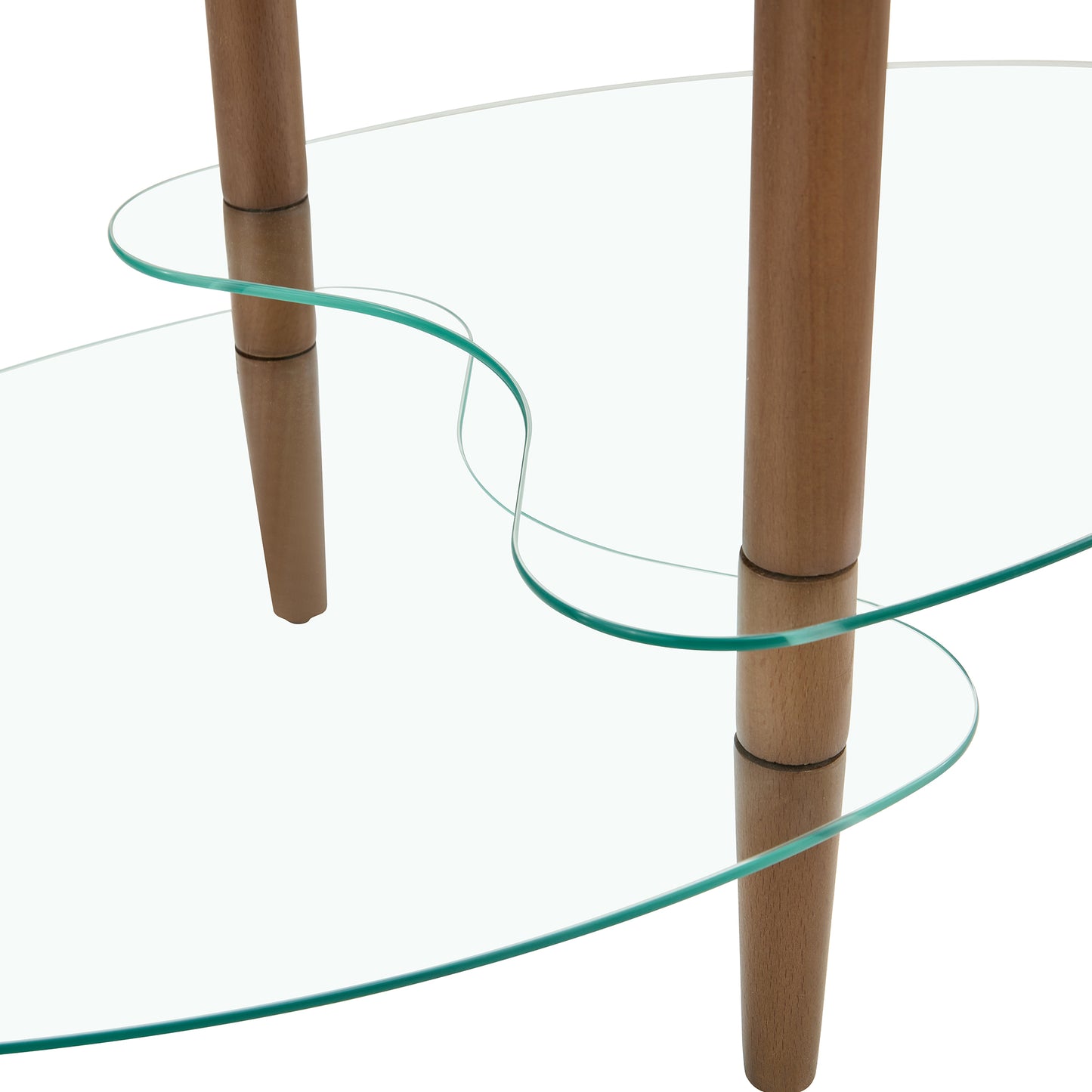Transparent Oval glass coffee table, modern table in living room Oak wood leg tea table 3-layer  glass table