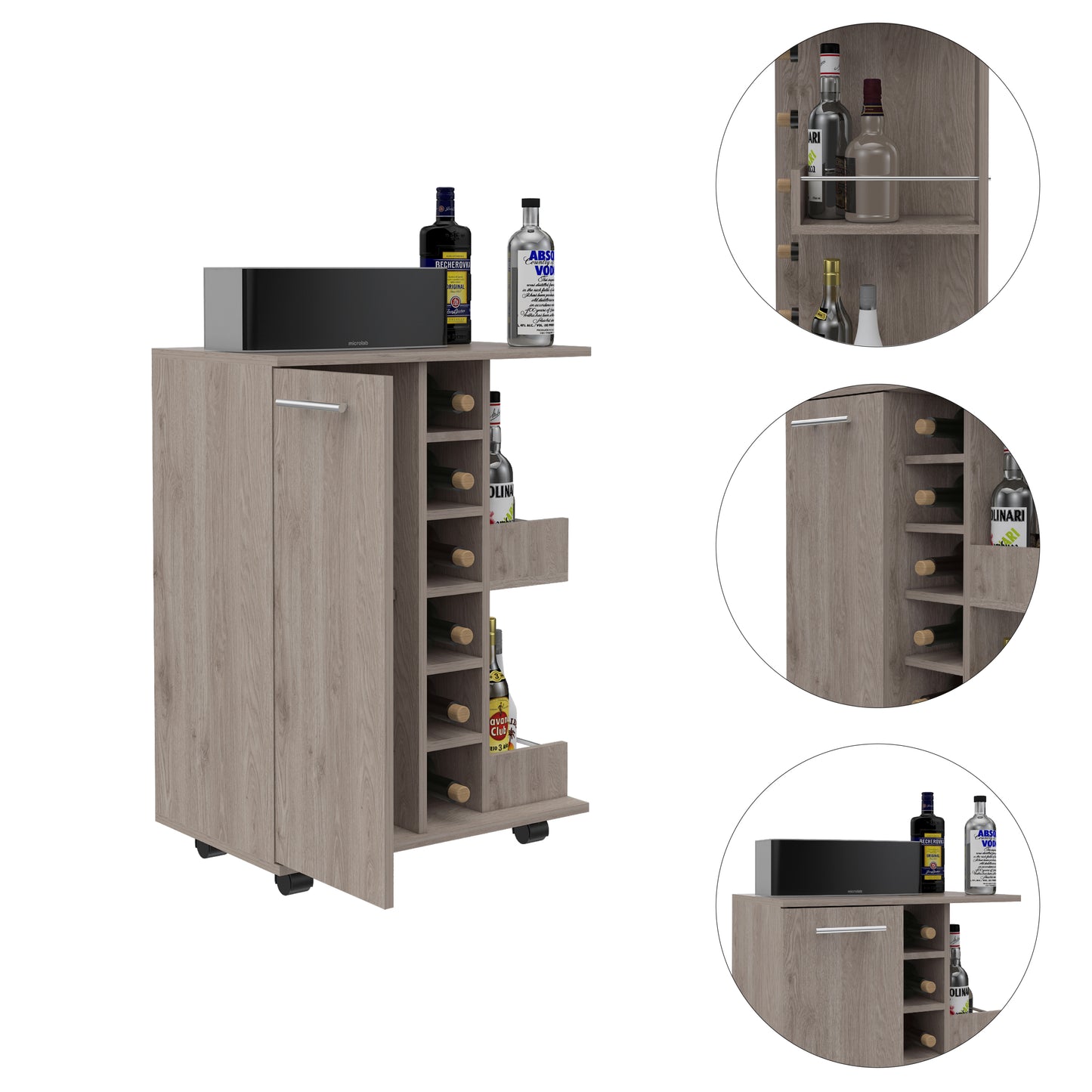Bartlet 2-Shelf 6-Bottle Bar Cart with Division Light Oak