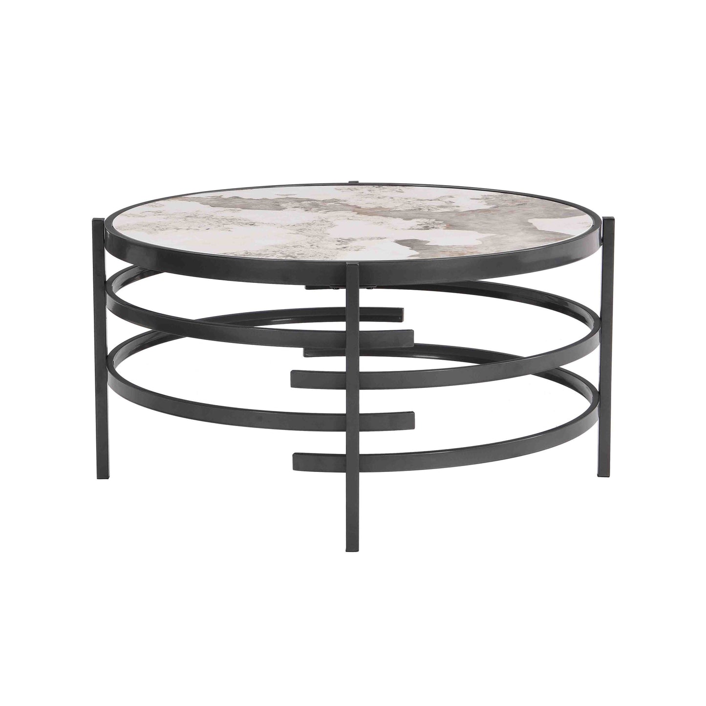 32.48'' Round  Coffee Table With Sintered Stone Top&Sturdy Metal Frame, Modern Coffee Table for Living Room, Darker Gray