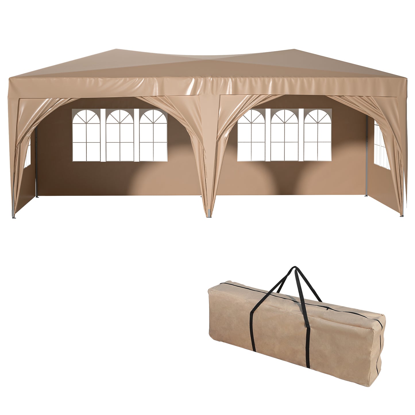 10'x20' EZ Pop Up Canopy Outdoor Portable Party Folding Tent with 6 Removable Sidewalls + Carry Bag + 6pcs Weight Bag Beige