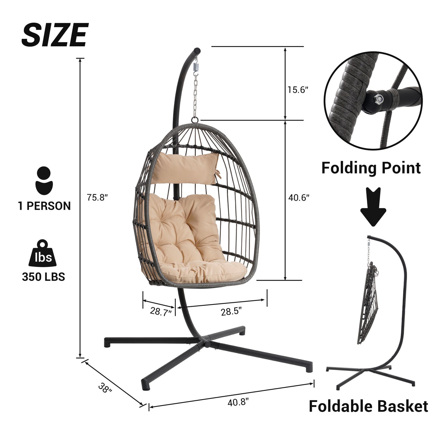Outdoor Garden Rattan Egg Swing Chair Hanging Chair Wood