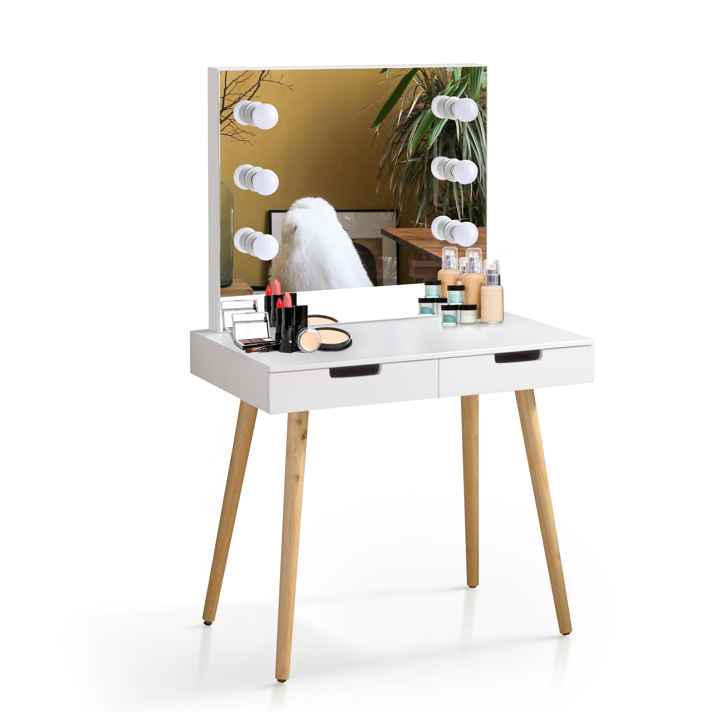 Wooden Vanity Table Makeup Dressing Desk with LED Light,dressing table with USB port,White