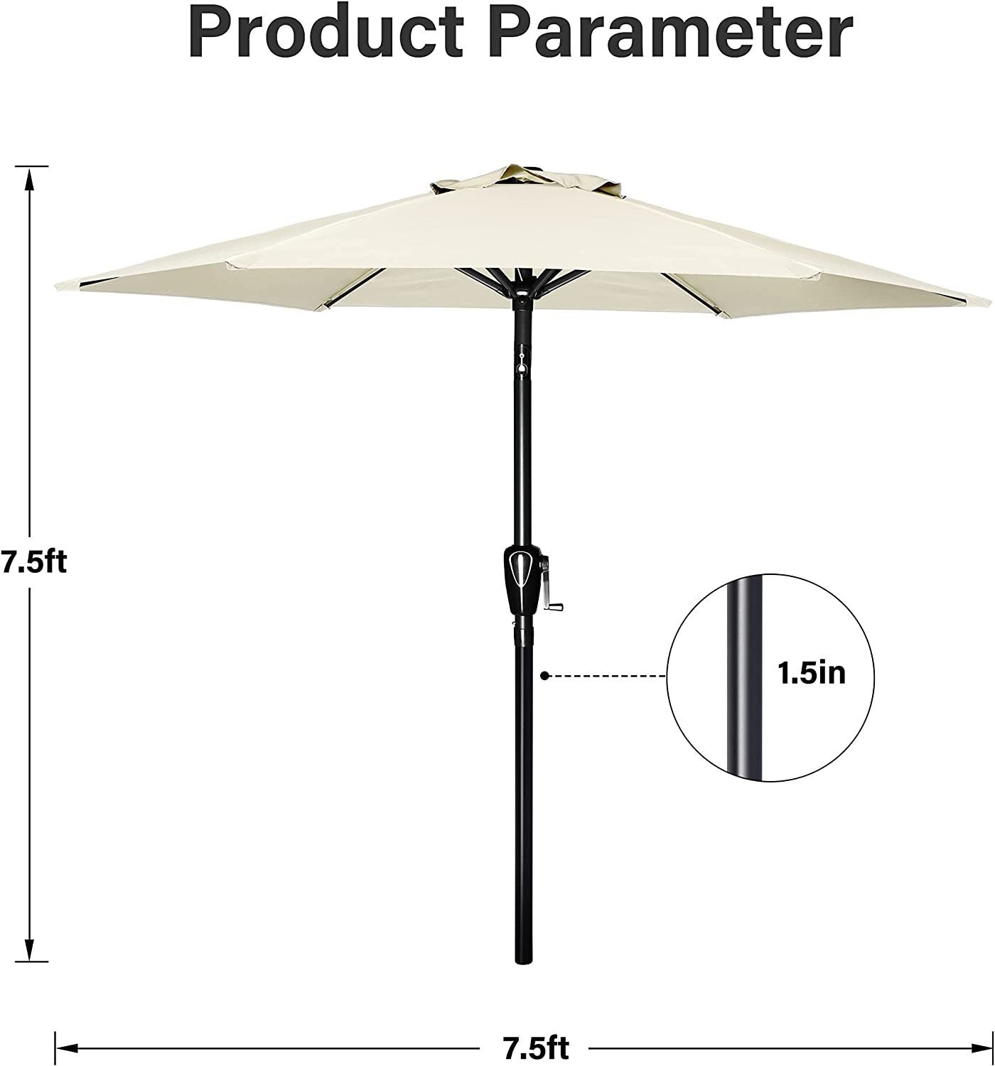 Simple Deluxe 7.5' Patio Outdoor Table Market Yard Umbrella with Push Button Tilt/Crank, 6 Sturdy Ribs for Garden, Deck, Backyard, Pool, 7.5ft, Beige