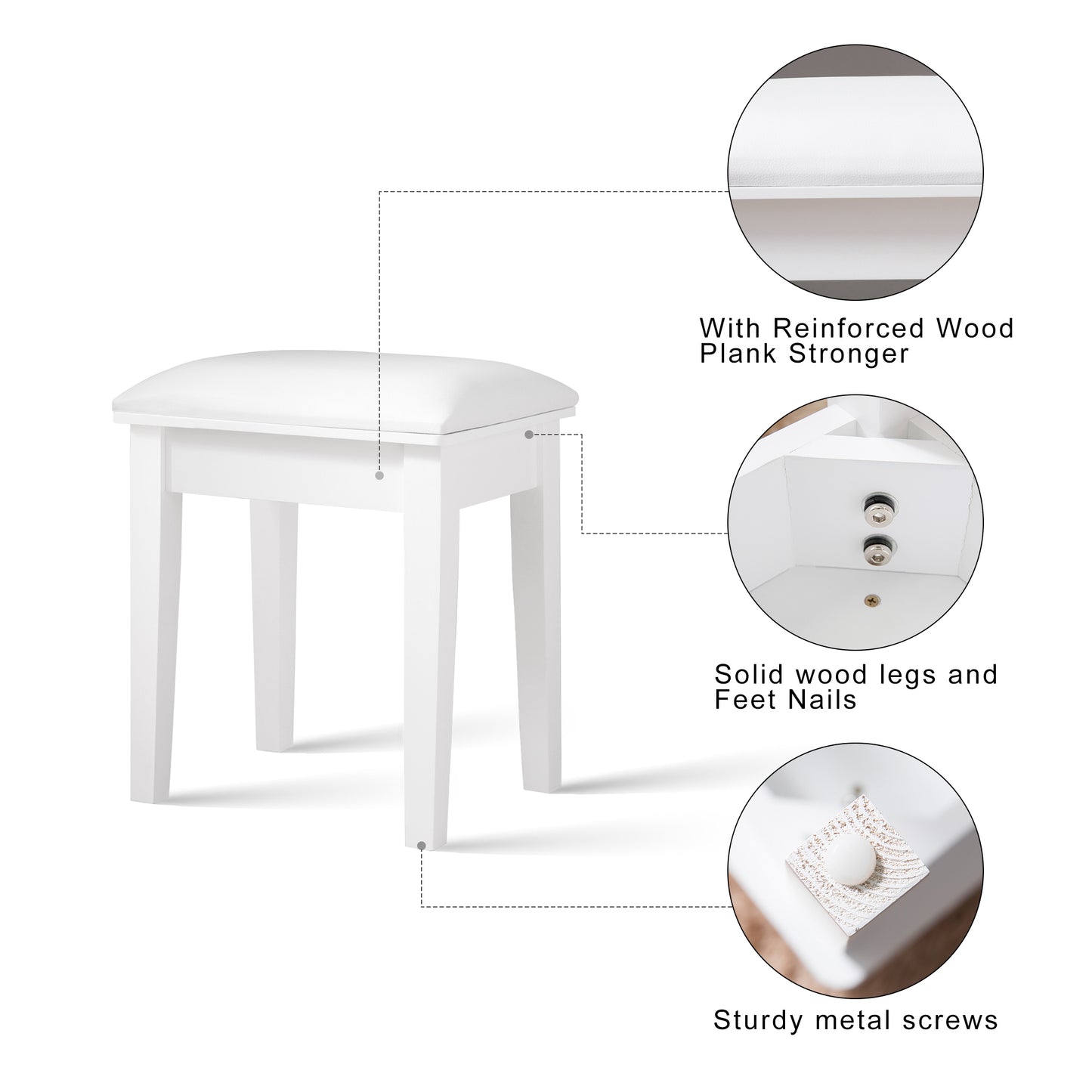 Accent White Vanity Table Set with Upholstered Stool and Flip-Top Mirror and 2 Drawers, Jewelry Storage for Women Dressing