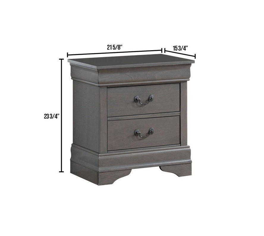 1pc Nightstand Gray Louis Philippe Solid wood English Dovetail Construction Antique Nickle Hanging Pulls