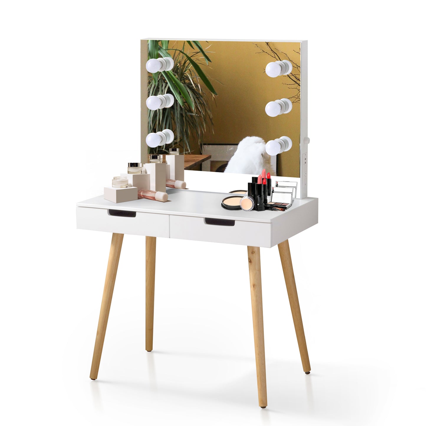 Wooden Vanity Table Makeup Dressing Desk with LED Light,dressing table with USB port,White