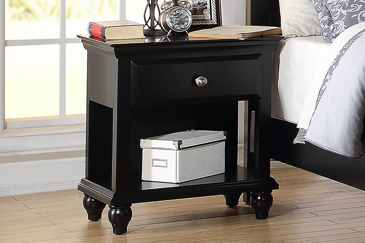 Modern Bedroom Nightstand Black Color Wooden 1 Drawers And Shelf Bed Side Table Plywood