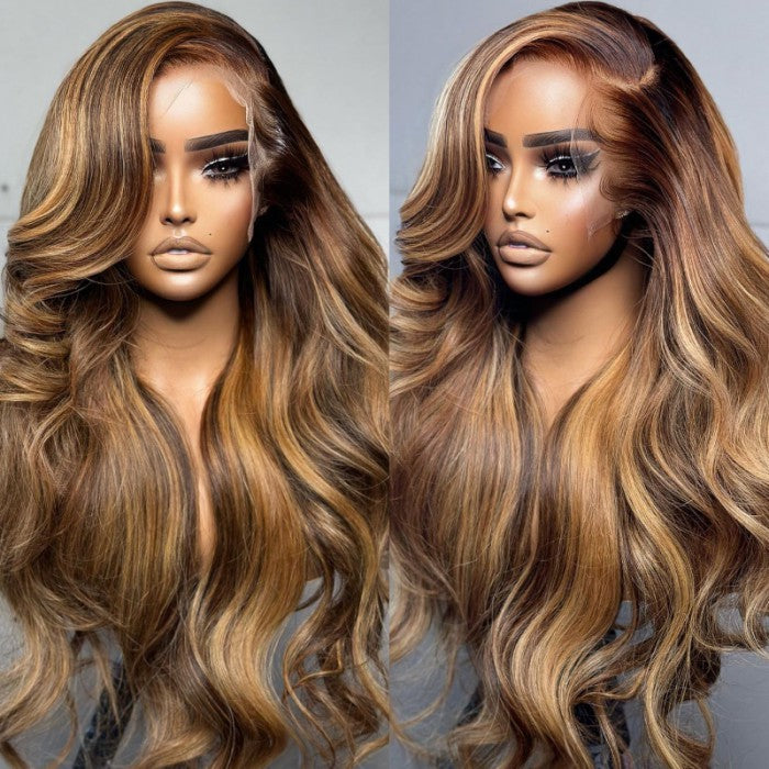 Ustyle Honey Blonde Highlight Lace Wigs Human Hair Body Wave 150% Colored Wigs